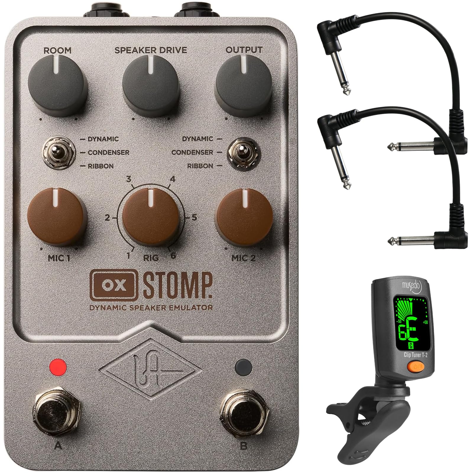 Briskdrop Universal Audio OX Stomp Speaker Emulator Pedal - Bundle with 2 Patch Cables and Tuner