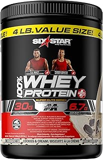 Whey Protein Powder + Creatine Monohydrate, Six Star 100% Whey Protein Plus, Whey Protein Isolate & Peptides, Lean Protein Powder for Muscle Gain, Whey Isolate Protein Shake, Cookies and Cream, 4 lbs
