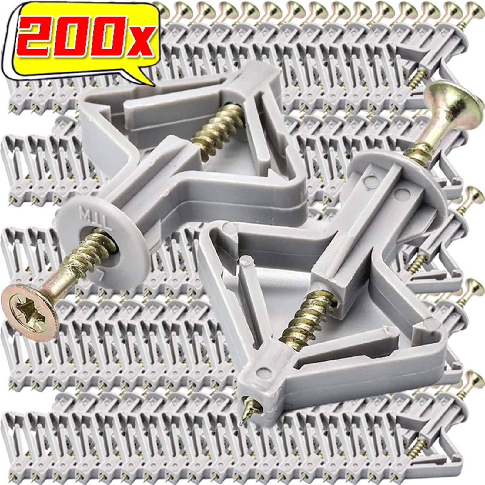 Dübel 10mm Gipskartondübel mit Befestigungsschrauben, selbstbohrende Expansionsschraubenrohre, Trockenbauanker-Befestigungssätze(Color 1,200PCS (100sets))