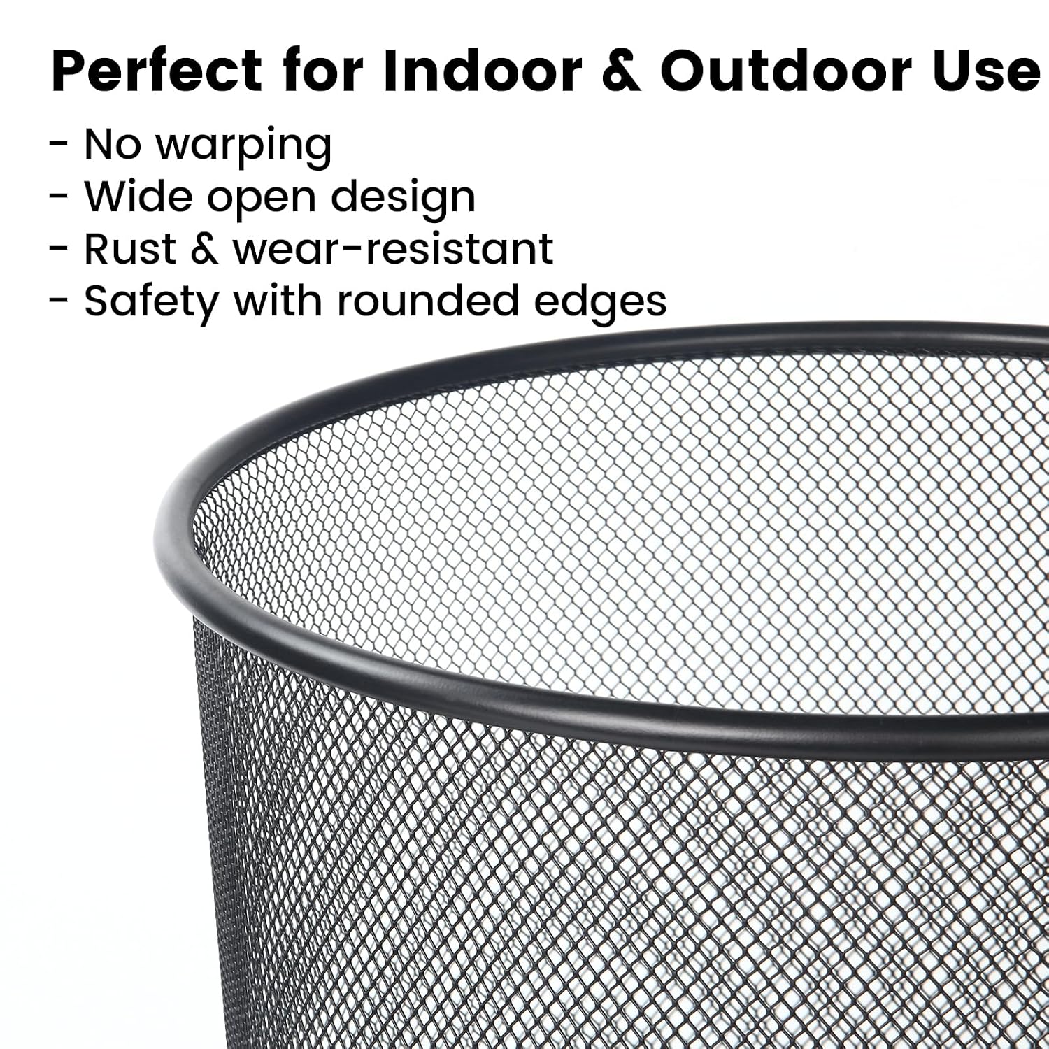 DUNCHATY Metal Mesh Trash Can - 6.5 Gal Round Waste Basket - Rust-Resistant Open Top - Ventilated Odor-Free Wastebasket Under Desk Office Bedroom 11.6" x 13.4" - Black 2 Pack