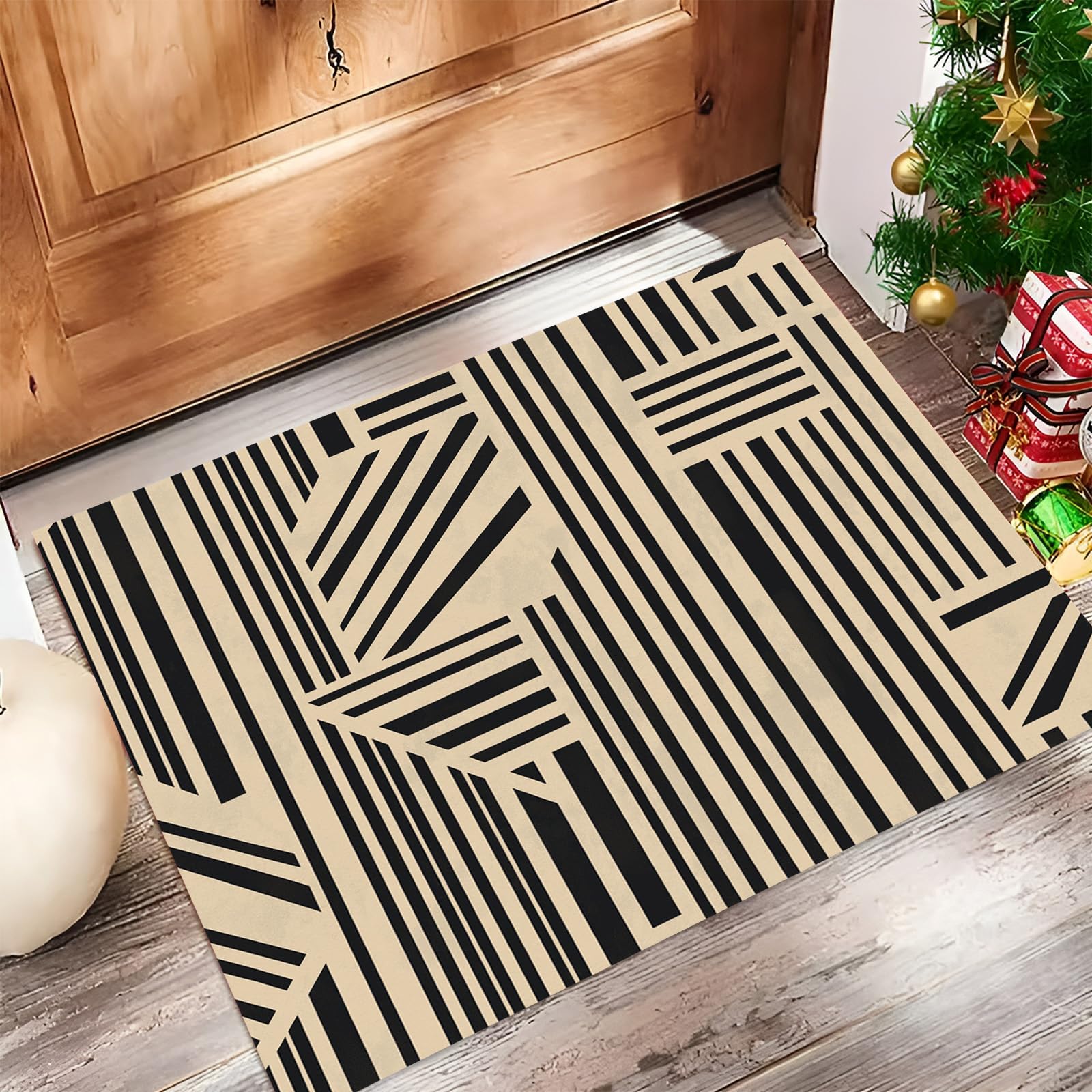 Paillasson extérieur entrée 90x150cm beige et tapis de sol géométrique pour couloir