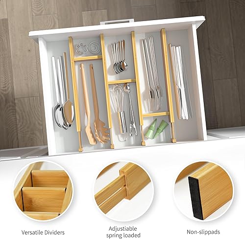 Miniatura 3 de Separadores de cajones de bambú ajustables con insertos, organizador de cajones expandible con resorte para cocina, ropa, herramientas, cubiertos,