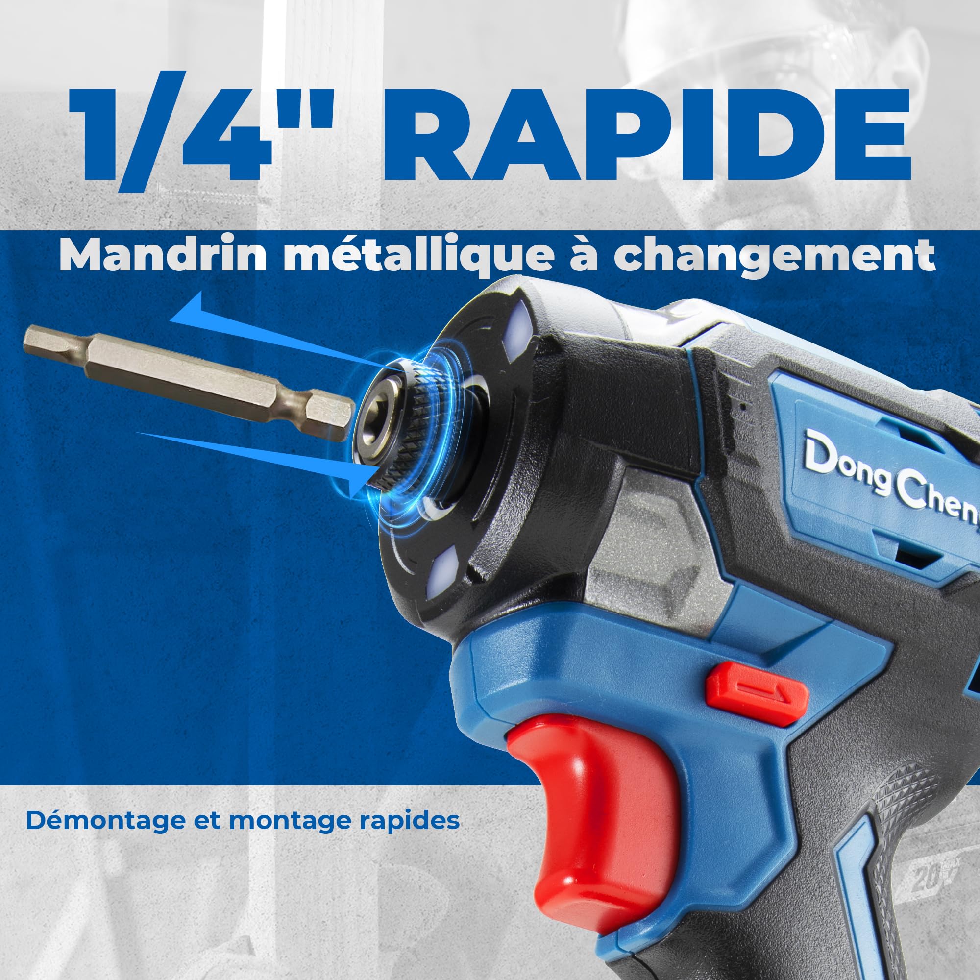 Dong Cheng Visseuse à Chocs 20V sans Balais 208Nm 3200 tr/min 4300 cps/min Mandrin 1/4" Hex 3 Vitesses 2 Piles 2,0 Ah