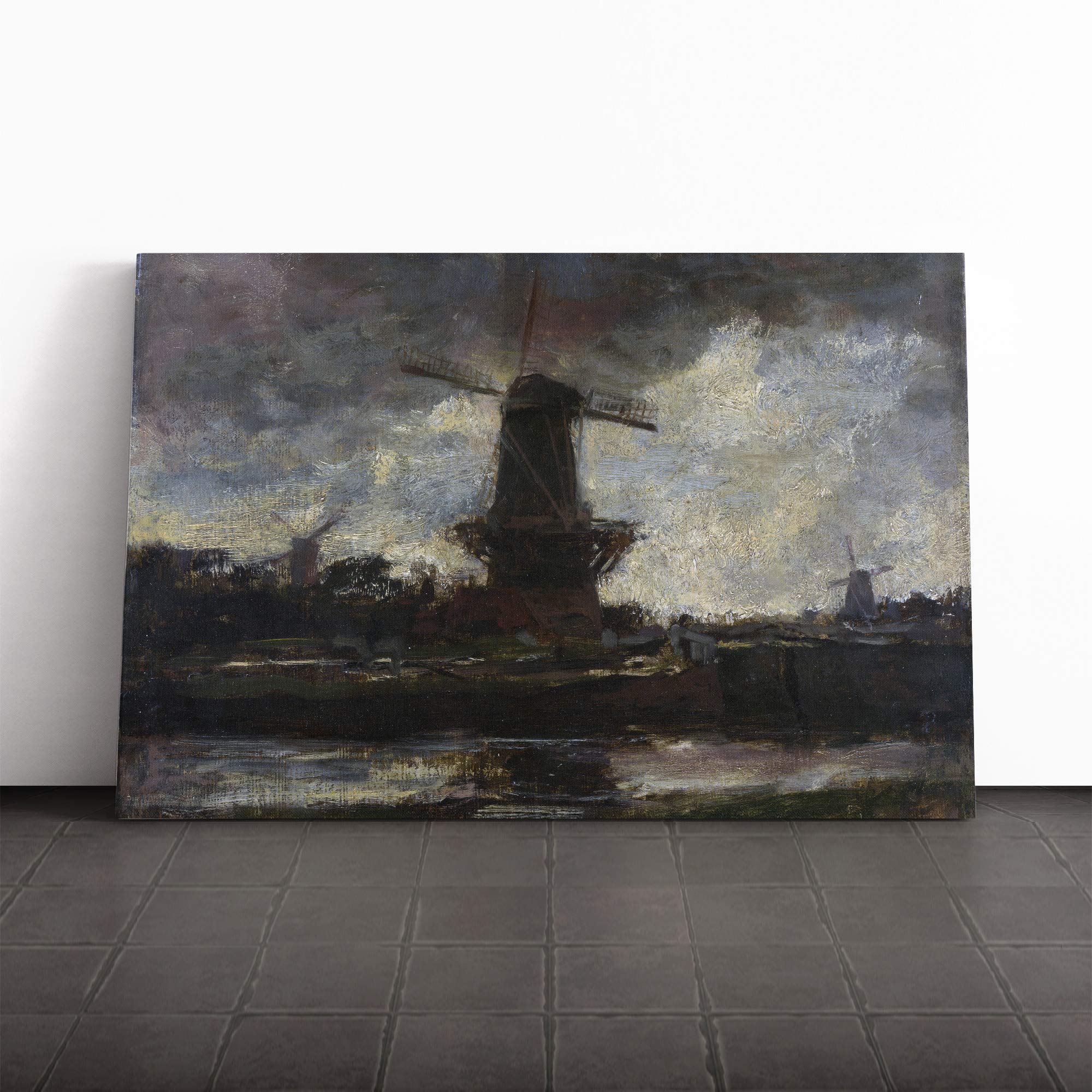 Jacob Maris Three Windmills Vol.2 Canvas Print | Gallery Wrapped 30mm Frame Wall Art | 30x20 inches | Ready to Hang | Modern Picture | Living Room Bedroom Lounge Office
