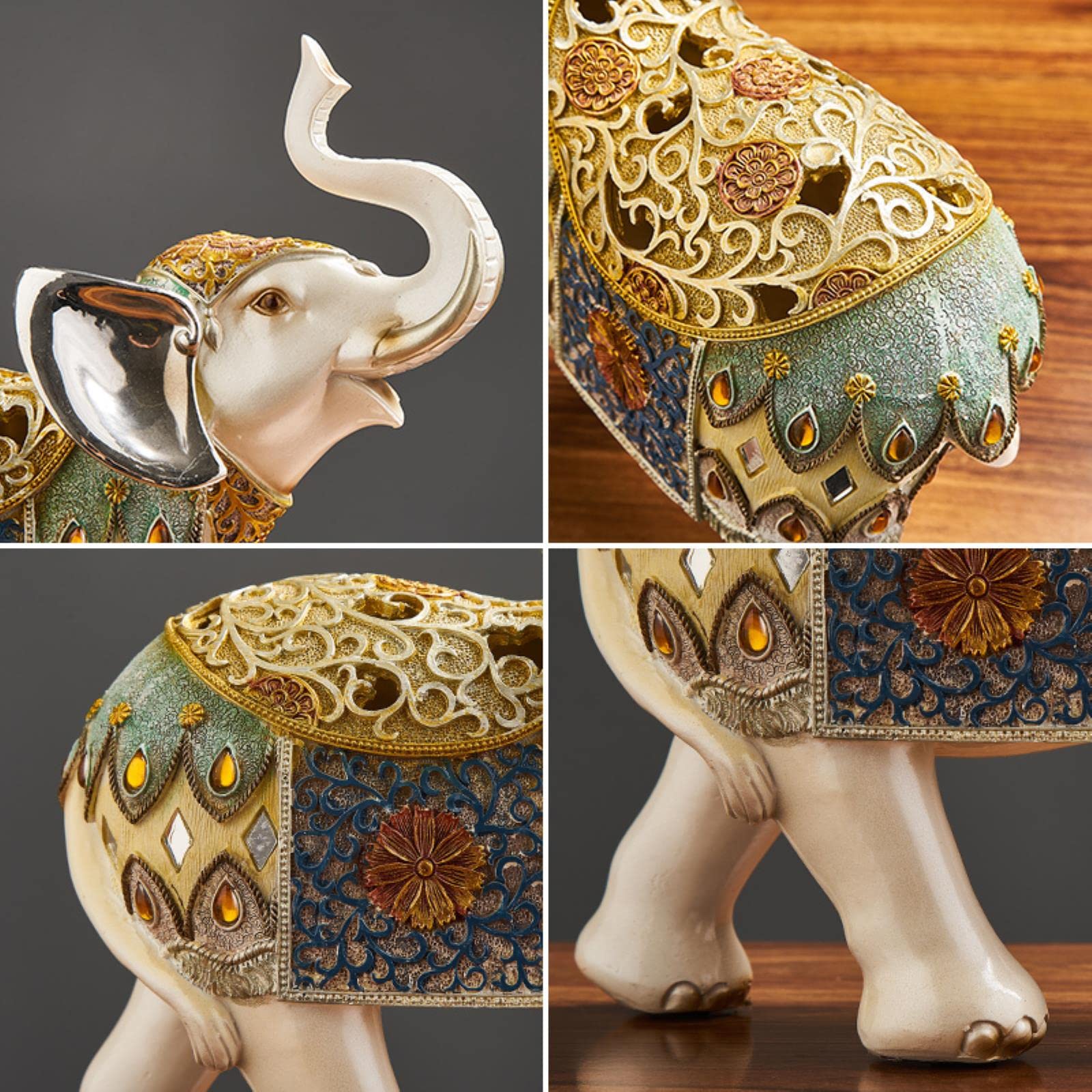 SARGE Estatua del Elefante de la Suerte Figura de Elefante en Miniatura en Resina Adorno de Elefante Feng Shui Dorado Decoración del hogar