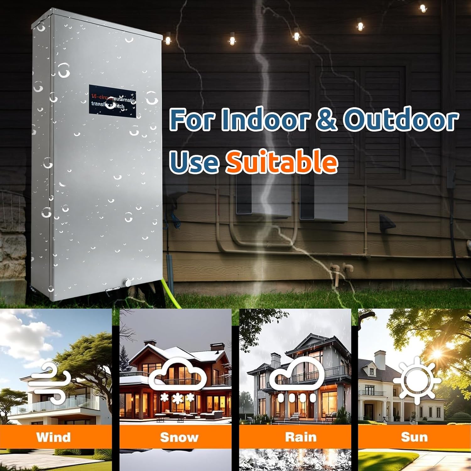 100 Amp Automatic Transfer Switch Replacement for Generac RXG16EZA3 for Indoor and Outdoor Use, 16-Circuit, NEMA 3R Aluminum Enclosure with Integrated Load Center