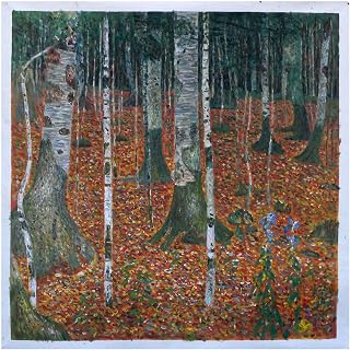 Birch Woods - Gustav Klimt hand-painted oil painting reproduction,Tranquil Red Forest,Autumn Landscape,Big Trunks in Woodland Large Wall Art
