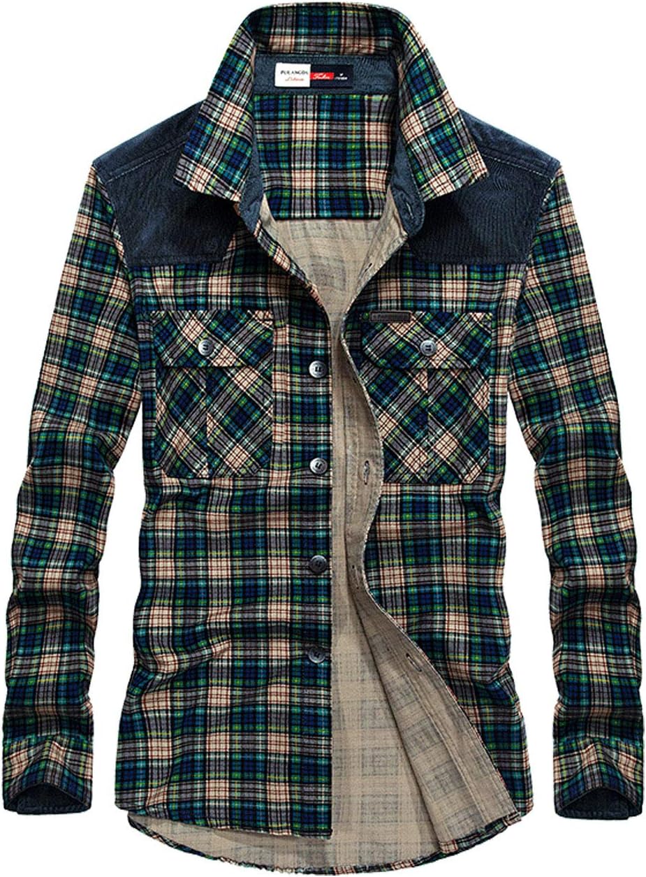 Flygo Men's Classic Long Sleeve Plaid Work Wear Button Down Shirt Jacket