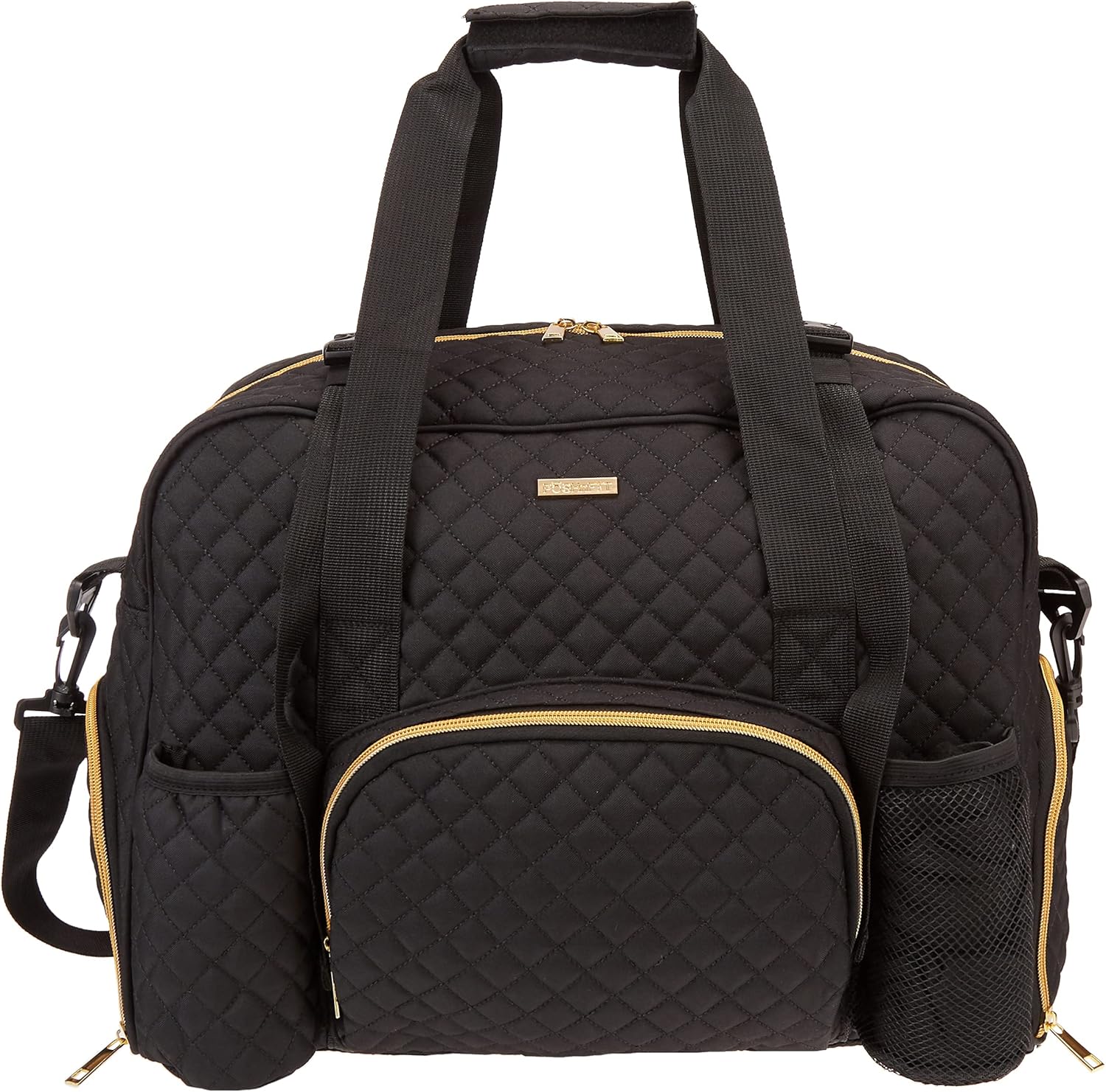 Women Exercise Fitness Gym Travel & Weekender Duffel bag Waterproof Wet Storage Yoga Mat Storage Shoe Storage Carry On Luggage (Black, Quilted Outer)