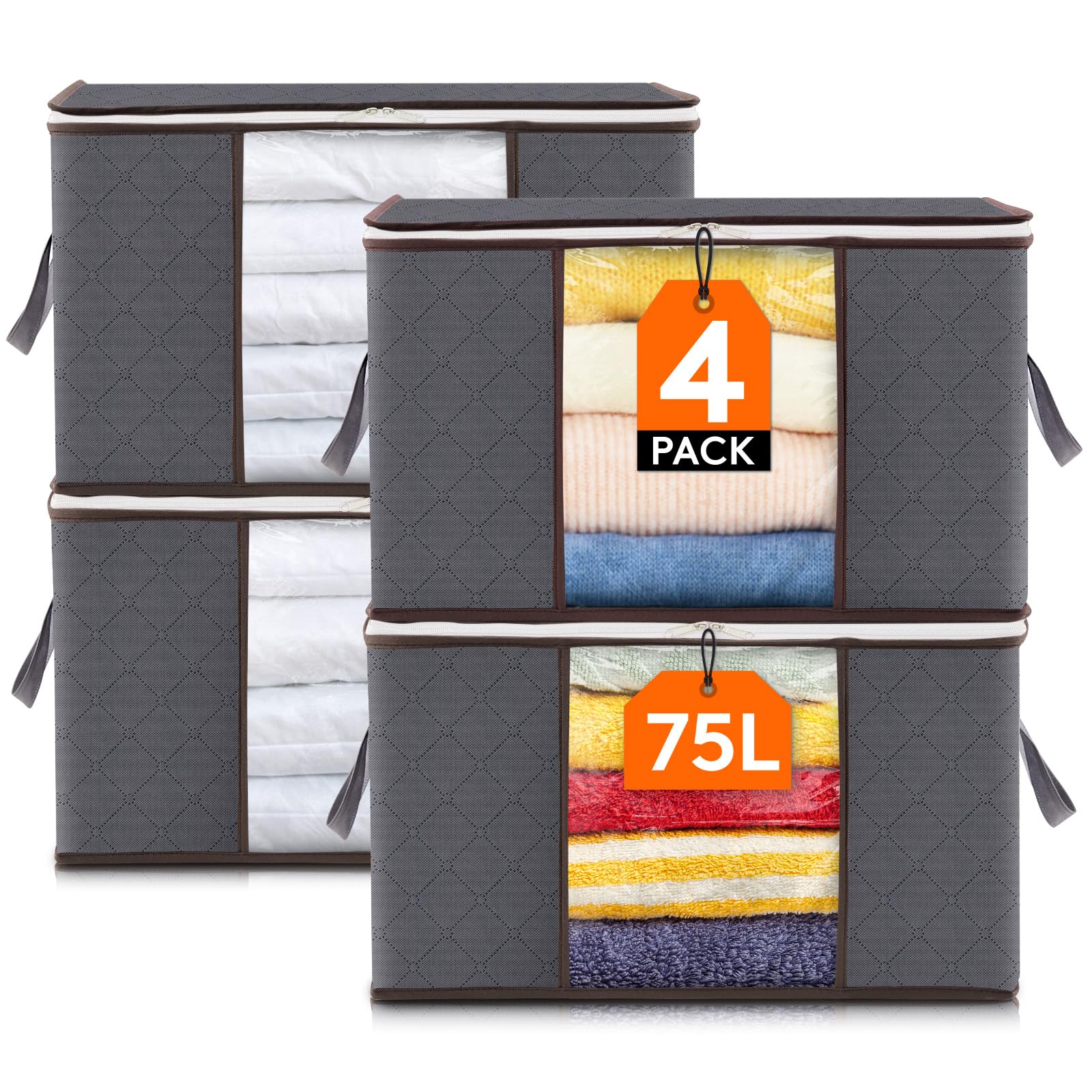 Lifewit Große Aufbewahrungstasche Schrank Organizer Set, Faltbar Kleideraufbewahrung mit verstärkt Griff, stabilem Reißverschluss für Kleidung, Bettwäsche, Bettdecken, Steppdecke