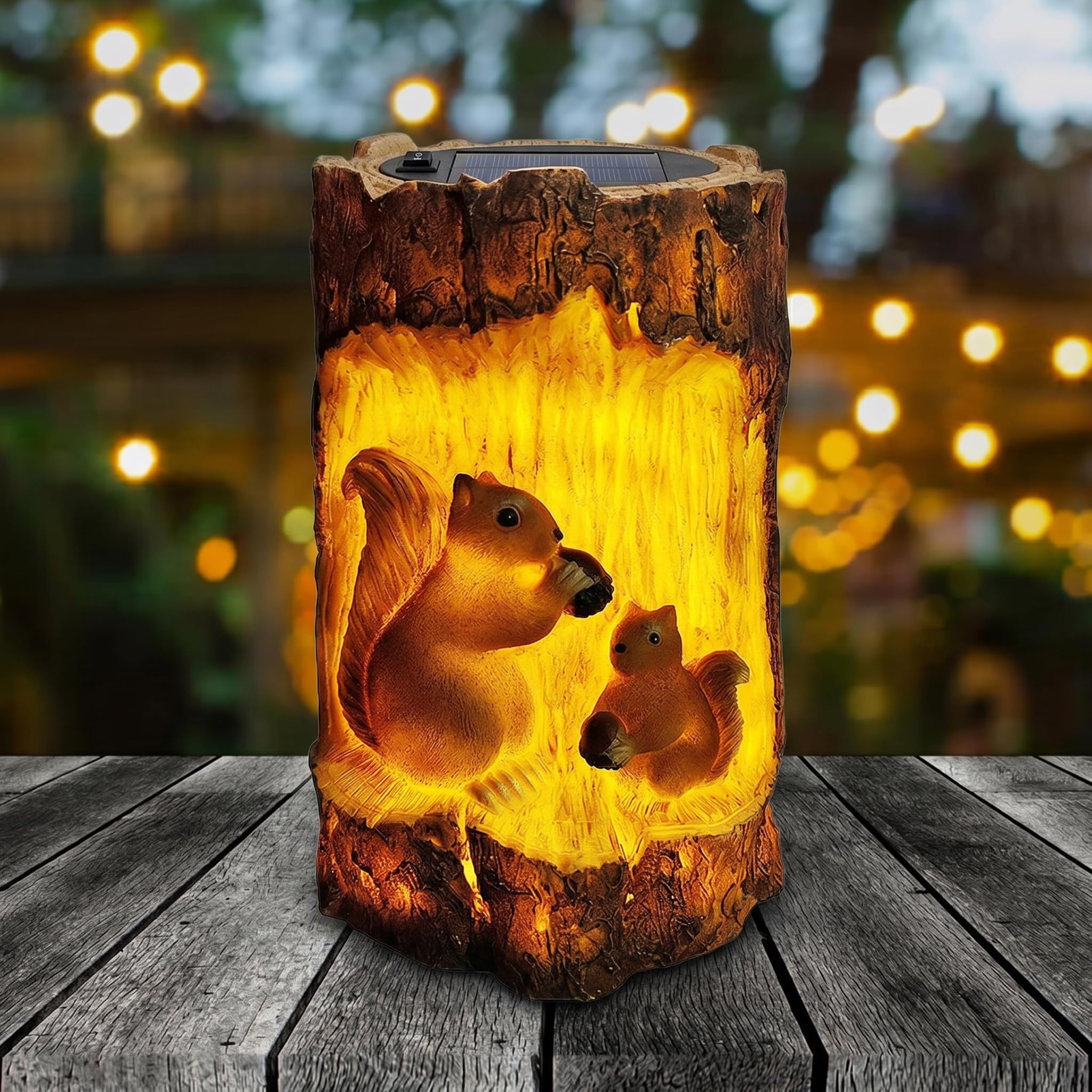 Solar Lights Outdoor, Tree Stump Fire Flame Decorative Waterproof