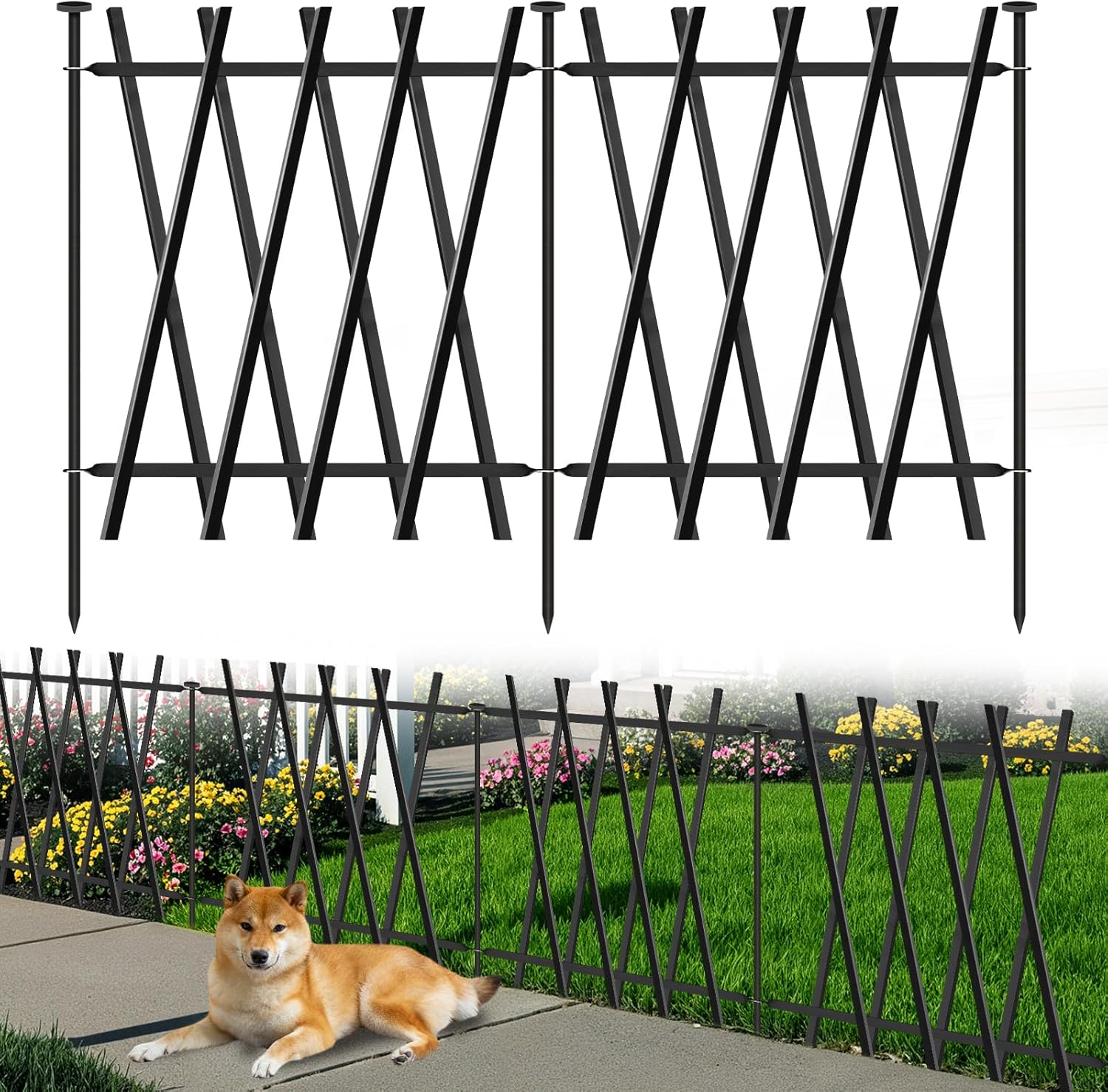 Metal Decorative Garden Fence 24" H x 24" W (10 Panels, 20 Ft Total) Rustproof Animal Barrier No Dig Decorative Fencing for Dogs,Pet, Yard,& Patio, Landscape, Border，Easy Installation