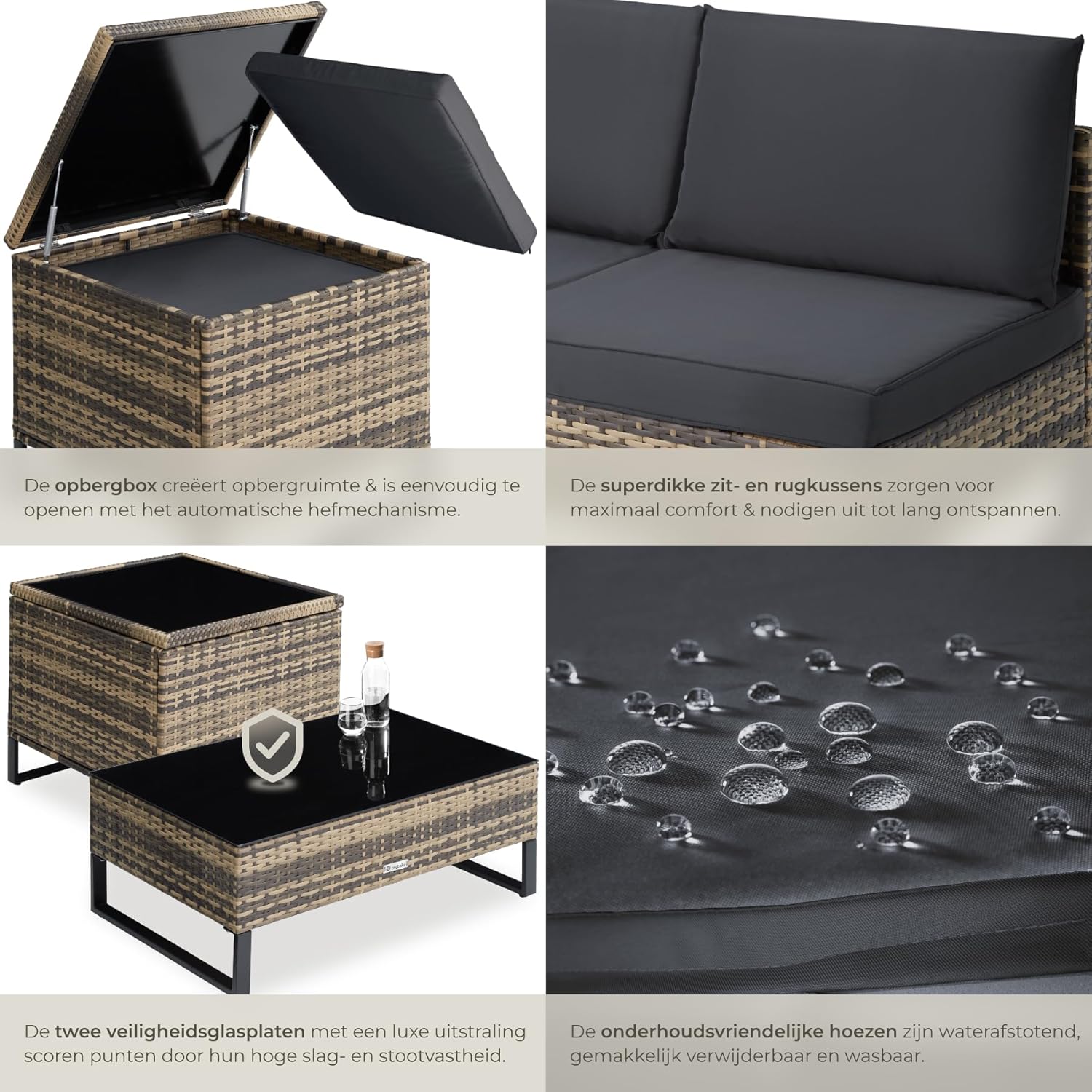 Open storage box with cushions inside