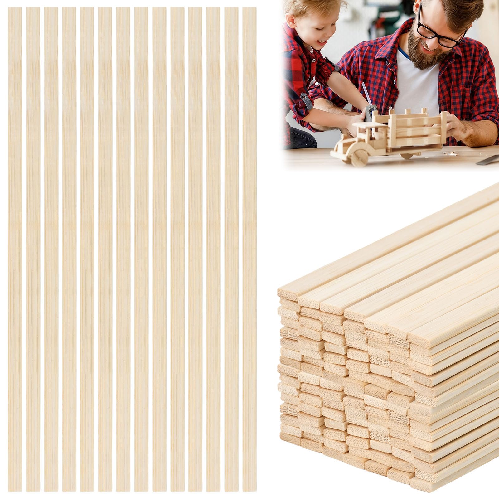 JNEYVIC 100 Stk Holzstäbchen Flach 30 cm Lang Flache Holzstäbe 3 mm Dicke | Bambusstäbe zum Basteln Holzlatten Bastelholz Stäbchen Holzstab Holz Leisten zum Basteln für DIY Handwerk Holzarbeiten