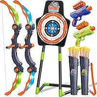 GMAOPHY 2-Pack LED Bow & Arrow Toy for Kids 4-12: Safe Suction Cup Archery Set with 20 Arrows, Target, Lights for Indoor Outdoor Fun