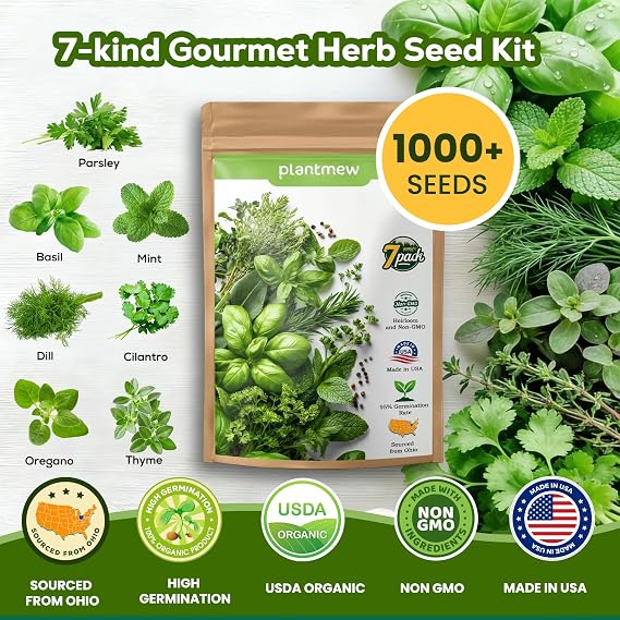 12 Pods Herbs Green Seed Pod Kit for AeroGarden, Ahopegarden Hydroponics Growing System, 1000+ Seeds of Basil, Parsley, Thyme, Mint, Cilantro, Dill, Oregano