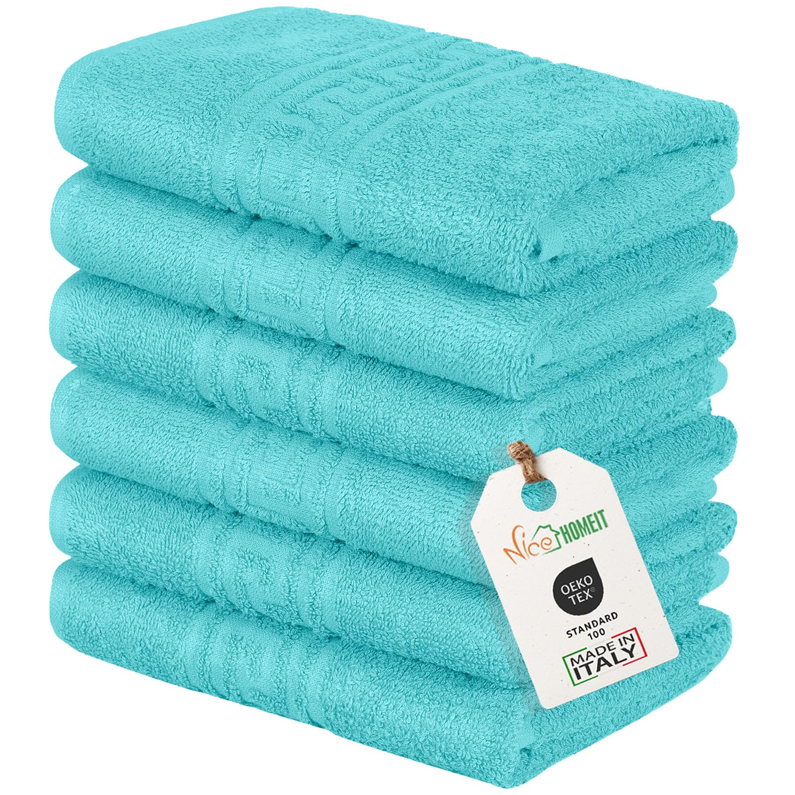 nice homeit Set 6 Asciugamani viso e mani 40x60 cm –Asciugamani bagno in 100% Cotone Filato ad Anello – Extra Morbido e Assorbente. MADE IN ITALY (Azzurro Acqua)