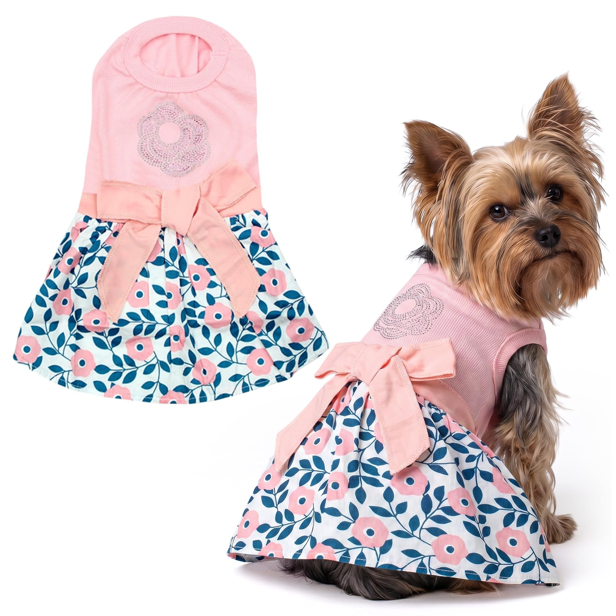 Parisian Pet Cherry Blossom Dog Dress - Elegant Floral Clothes for Small Dogs Girl - Stylish Pink Dog Outfit - Lightweight and Soft Puppy Clothes - Formal Pet Apparel - Designer Dresses for Dogs โ image 1