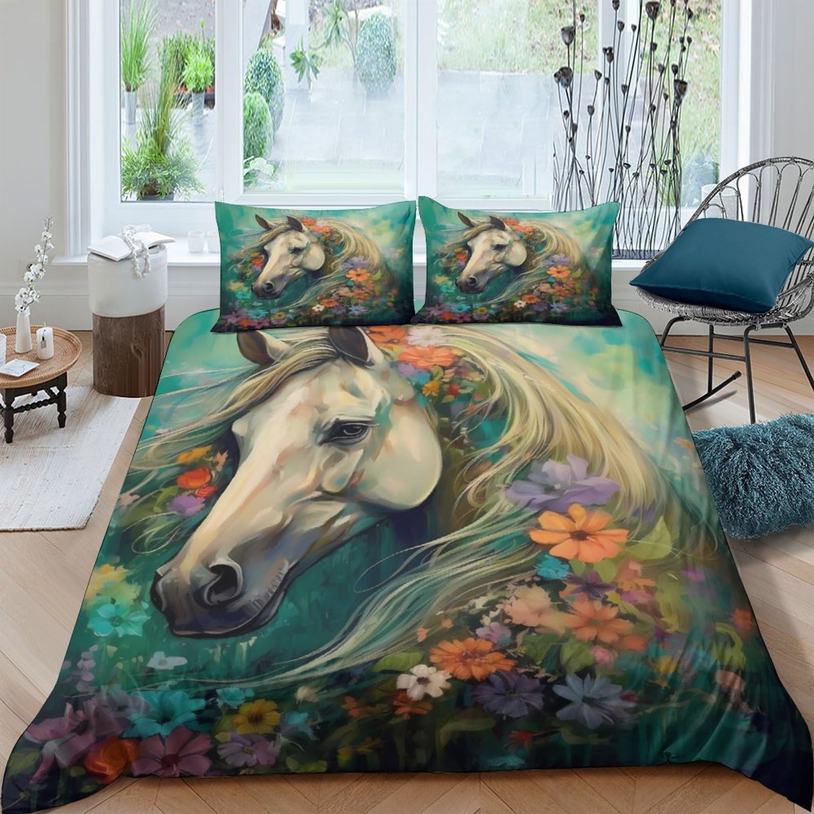 Housse de couette chevaux et fleurs pour transformer la chambre des enfants