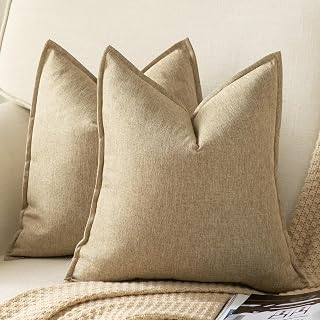 Yaertun 2er Set Leinen Reine Farbe dekorative Kissenbezug Moderne Kissenbezüge Schlafzimmer Sofa Wohnzimmer Dekokissen Bett Kissenhülle Sofakissen 65 x 65 cm Khaki