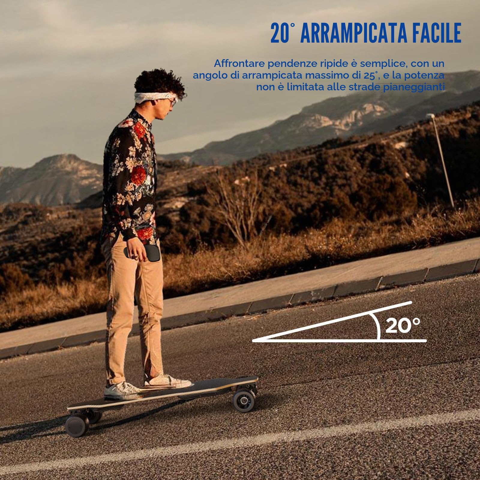 S3 Skateboard Elettrico per Adulti e Ragazzi, Motore da 1100 W, 45 km/h, Velocità Massima, Telecomando con OLED con Display