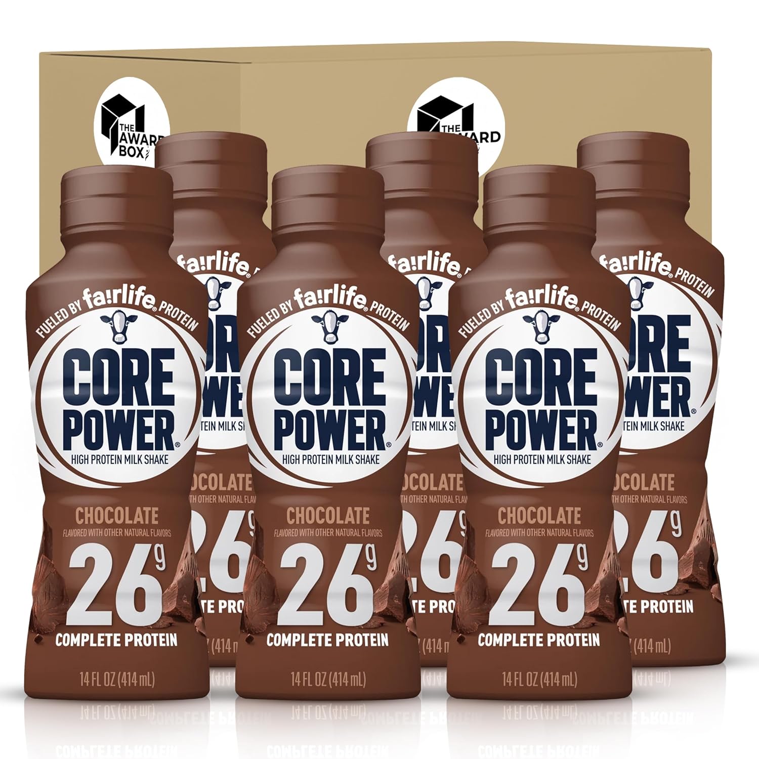 Core Chocolate Power Elite Failrlife High Protein Shakes (26 Grams) 14 Oz. in The Award Box Packaging (Chocolate, 6 Pack)