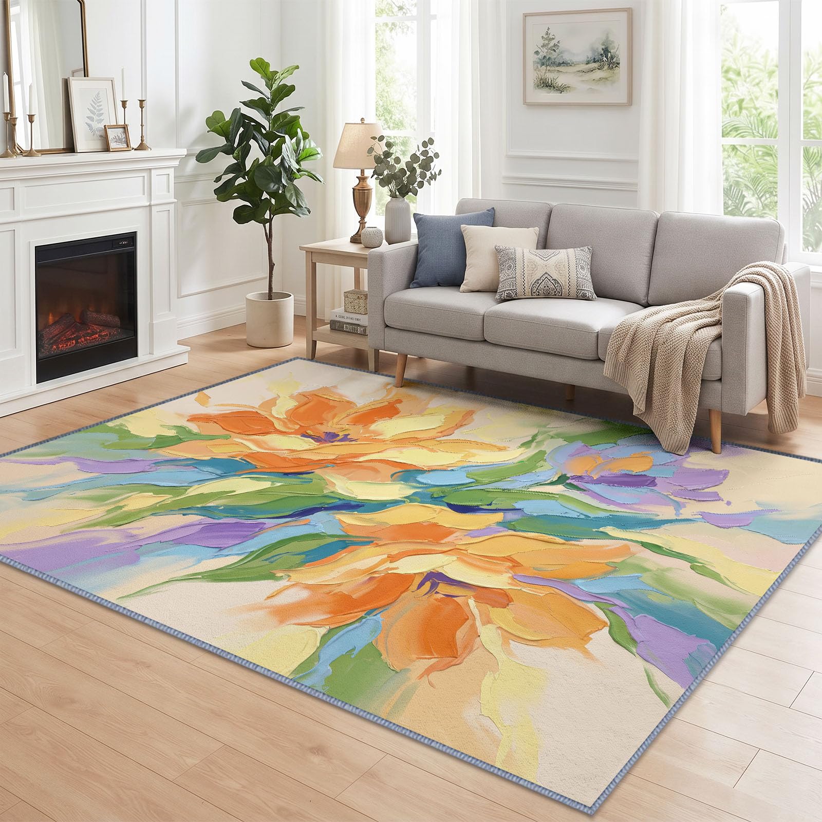 Générique Floral Abricot Tapis Salon 120x170 cm