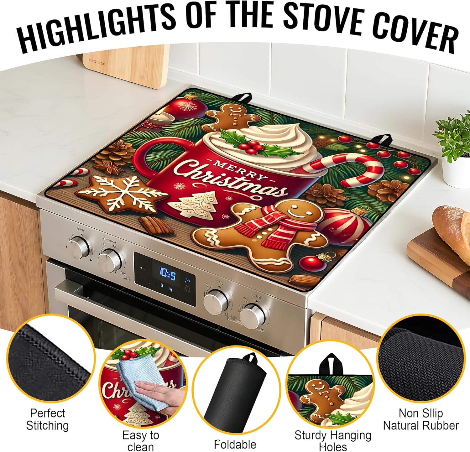 NYZE Christmas Stove Top Cover for Electric Stove,Glass Stove Top Cover,Heat Resistant Glass Cooktop Cover,Stovetop Protector, Kitchen Decor,Dish Drying Mats Cover for Washer Ceramic Top 28.5x20.5 in