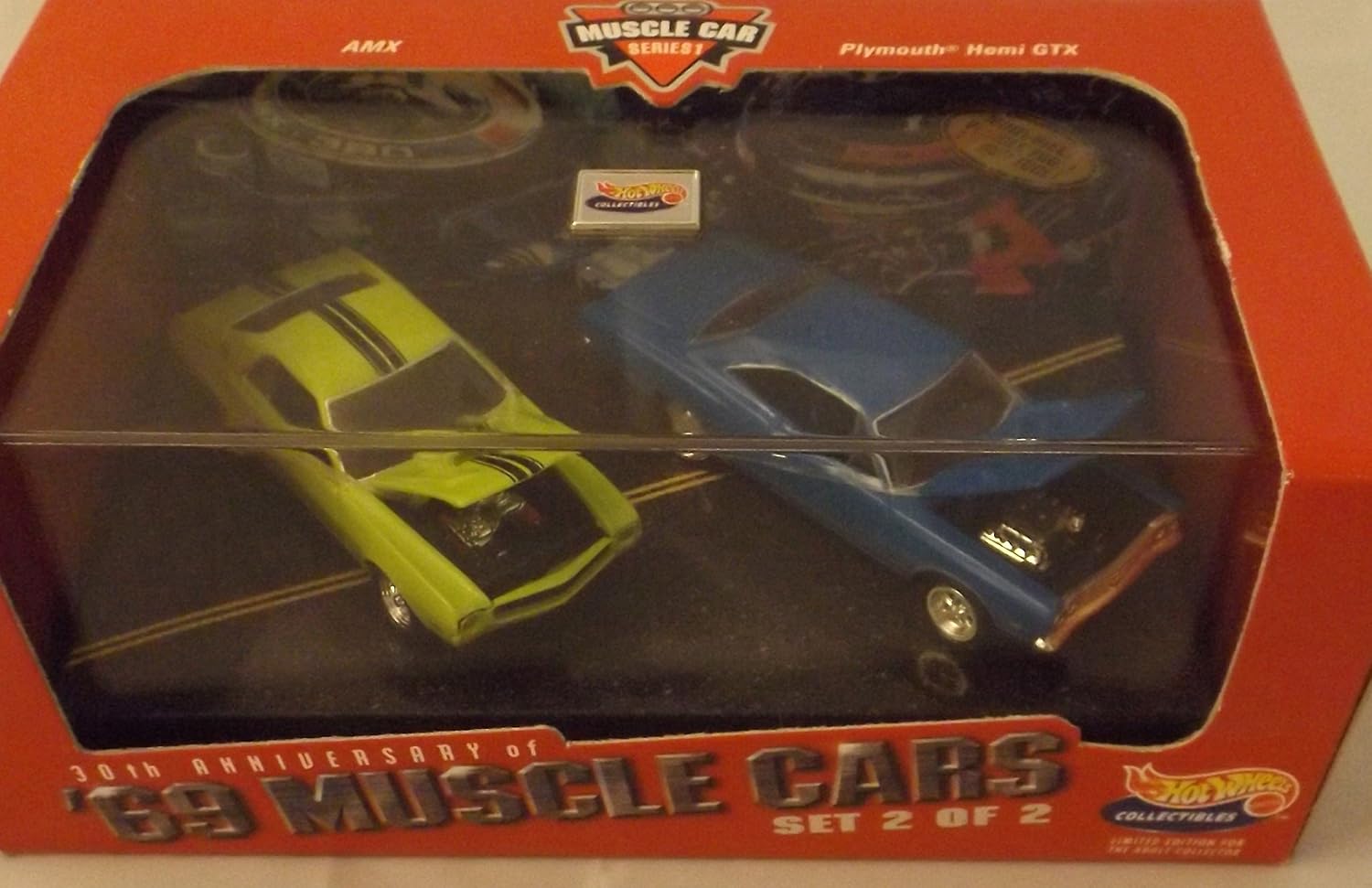 Hot Wheels Collectibles AMX & Plymouth Hemi GTX set with display case