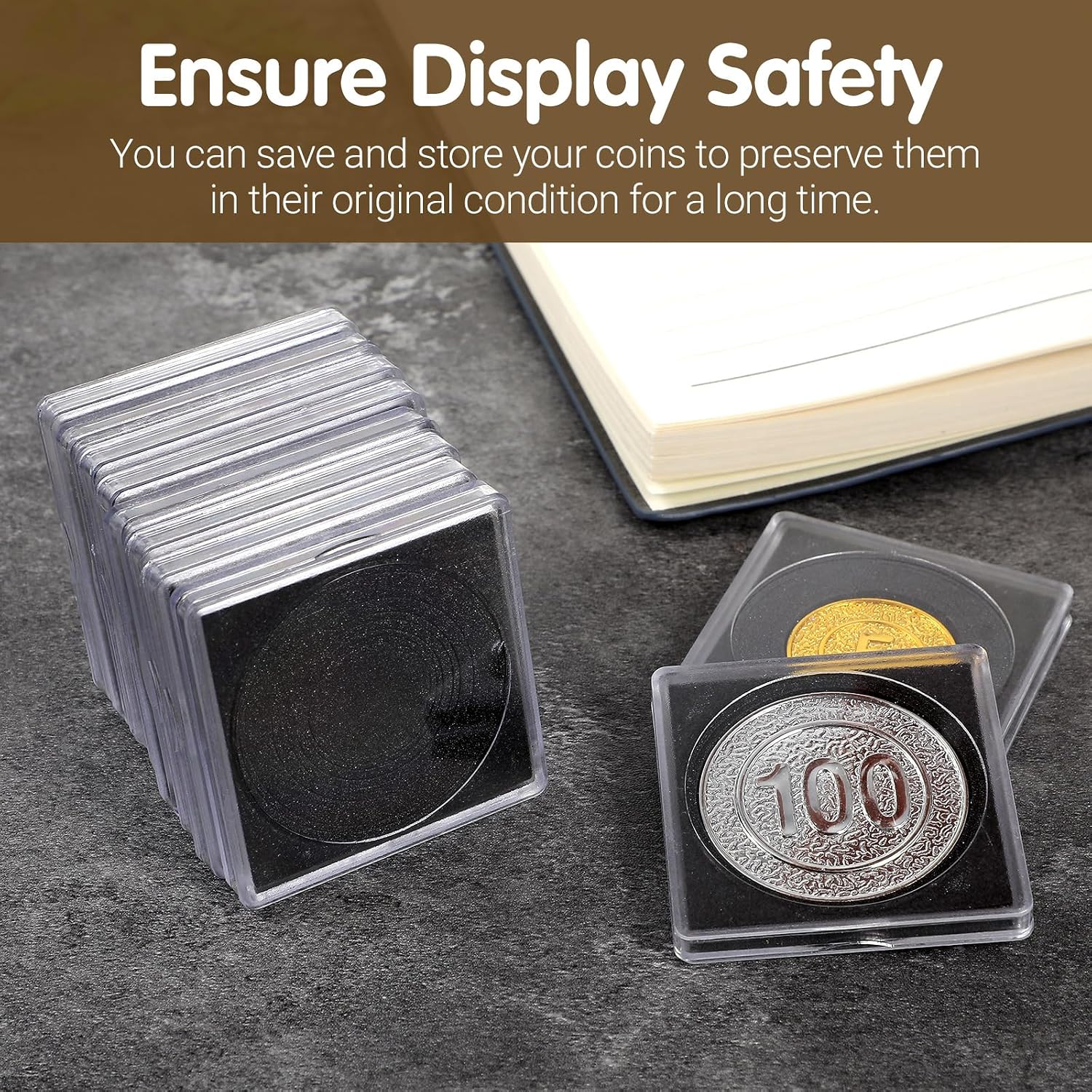 100 Pcs Acrylic Coin Collection Cases with 8 Sizes Adjustable Black Gaskets, 17.5mm-40mm Coin Capsules Coin Snap Holders Silver Dollar Protection Cases for Coin Collection Supplies image 5