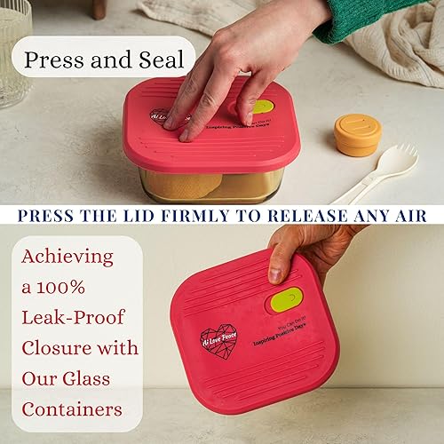 Miniatura 6 de Ai Love Peace Recipiente de sopa con tapas dobles, lonchera de vidrio borosilicato de 26 onzas Tapa a prueba de fugas + tapa de congelador segura