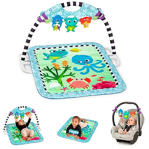 Baby Einstein Neptune's Discovery Reef Baby Tummy Time - Barra de juguetes para gimnasio con tapete suave y cómodo, 65 melodías y canciones y