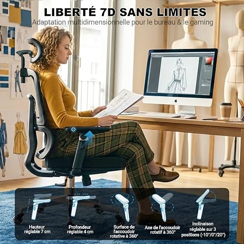 MELOKEA Office Chair 200 kg, Quiet Rubber Wheels, 6D Armrests, 3D Headrest - 4