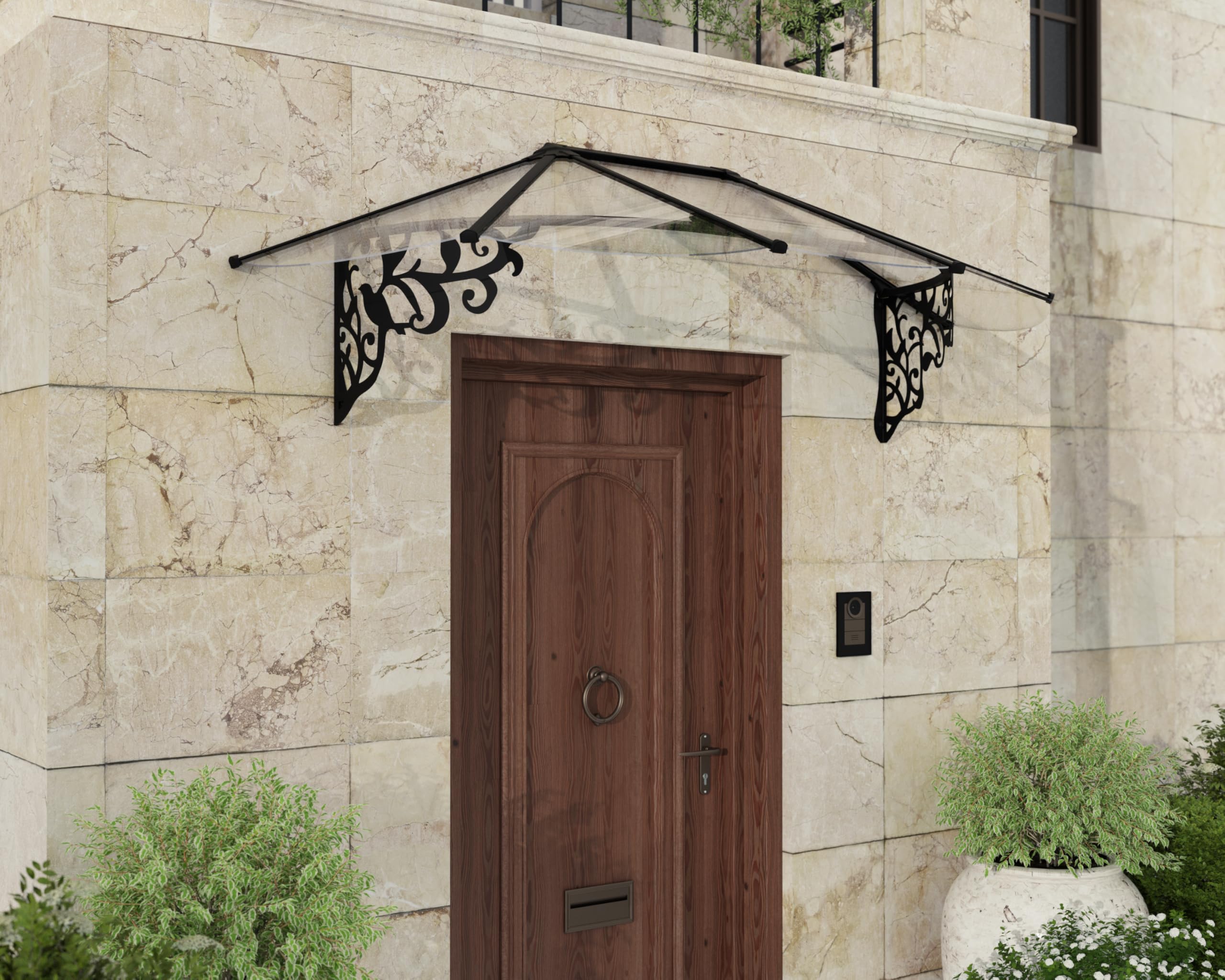Canopia by Palram Auvent de Porte d'entrée LilyXL 88x216cm Marquise de Porte, Protection Contre la Pluie et Le Soleil pour Maison, Noire Blanc Transparent