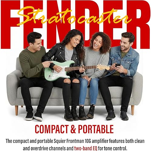 Miniatura 3 de Fender Squier Sonic Stratocaster - Paquete verde surf con amplificador Frontman de 0.35 onzas, bolsa de concierto, cable, correa, afinador, Fender