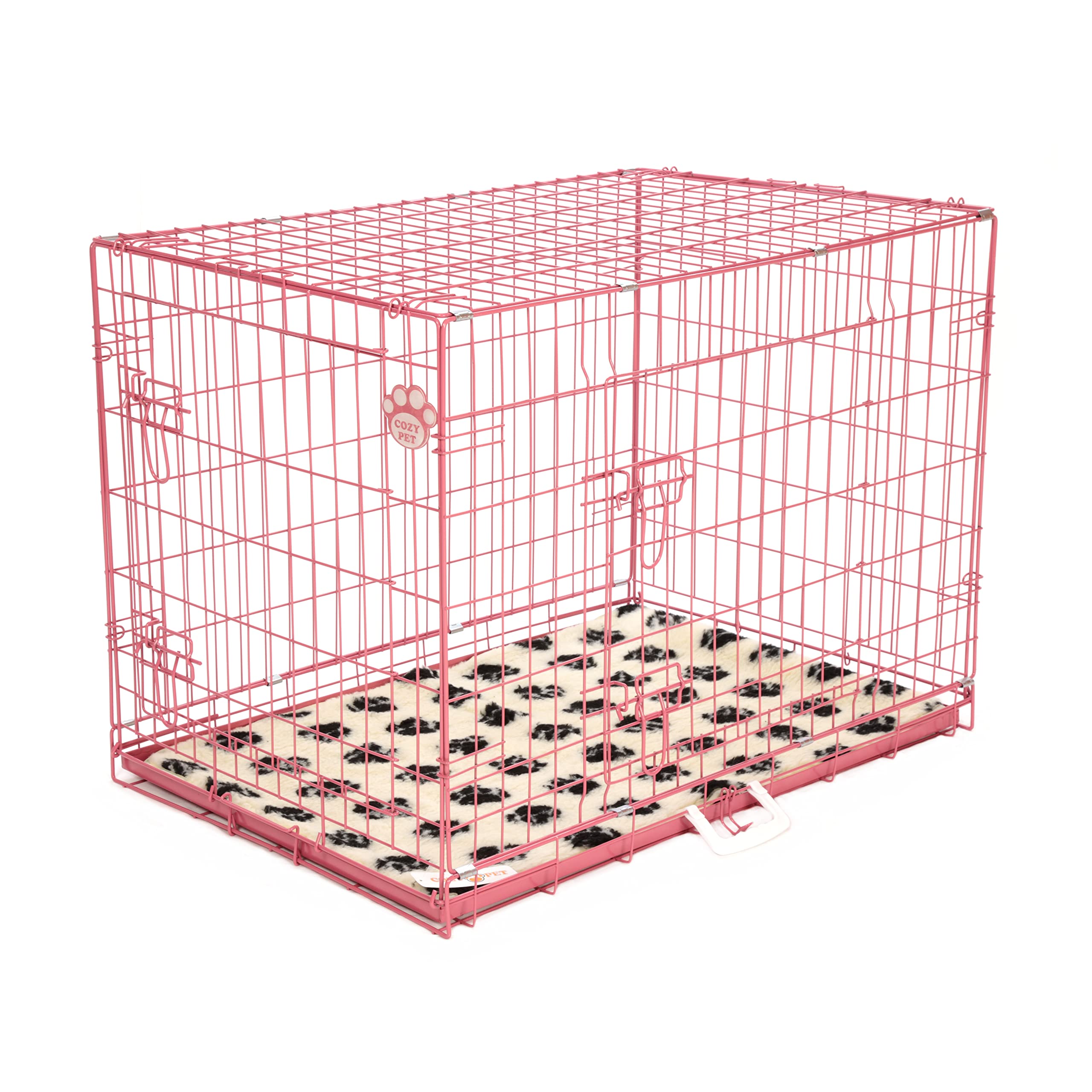 Cozy Pet Medium Dog Crate with Metal Tray and Vet Bed 36" 92cm Long Medium Pink Dog Cage with Chew Proof Metal Tray Folding Pink Puppy Crate Cat Carrier Puppy Cage DC36P + VB36C