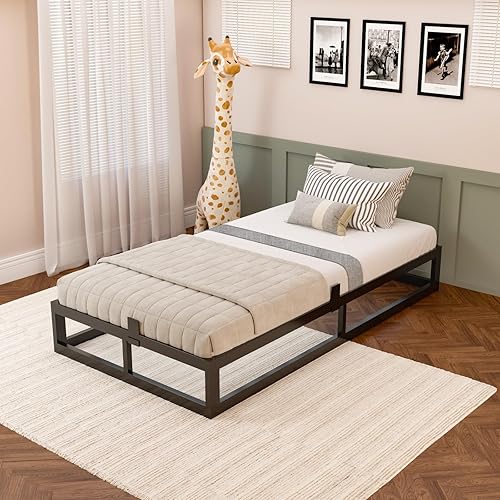 Miniatura 75 de Base de cama Queen de 10 pulgadas con soporte de listones de acero, plataforma de metal de perfil bajo, base de colchón de soporte de colchón, no