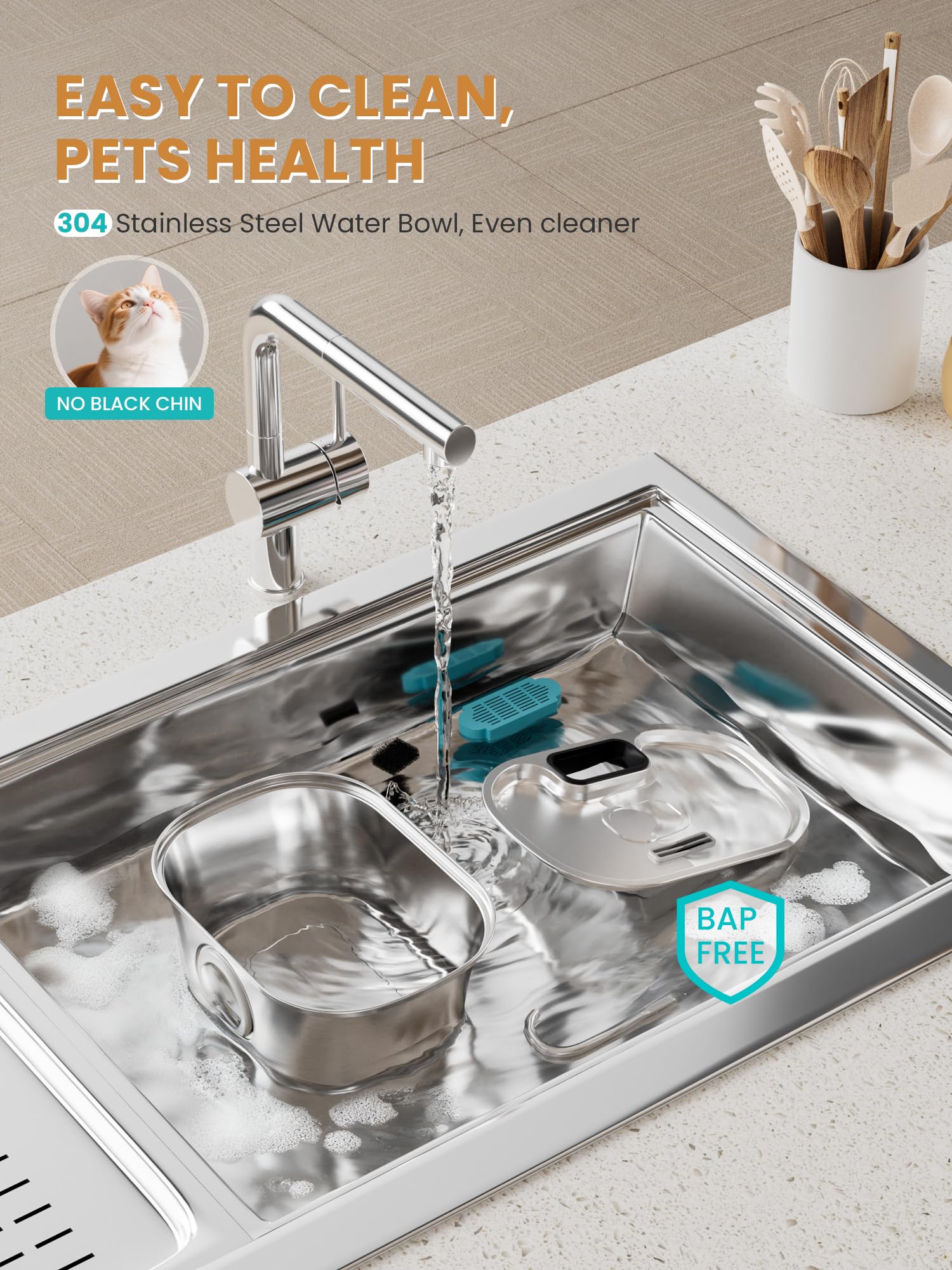 Cat Water Fountain Stainless Steel Cat Fountains for Drinking-108oz/3.2L Quiet Water Fountain for Cats Wireless Cat Water Fountain with Water Level Window for Cats&Dogs Indoor (3 Filter) - image 7