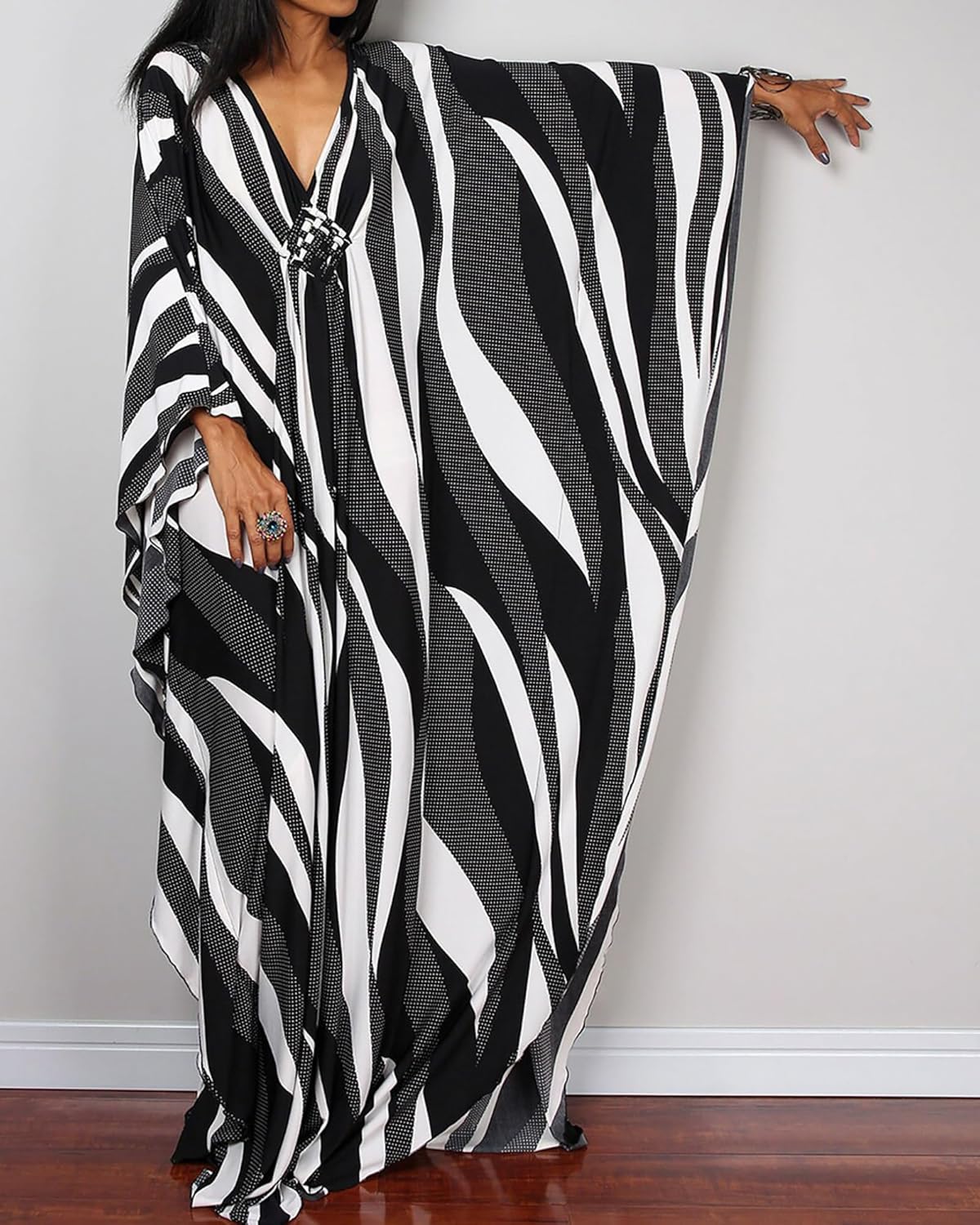 Bsubseach Women Ethnic Print Kaftan Beach Dress Plus Size Swimsuit Cover Up - Image 2