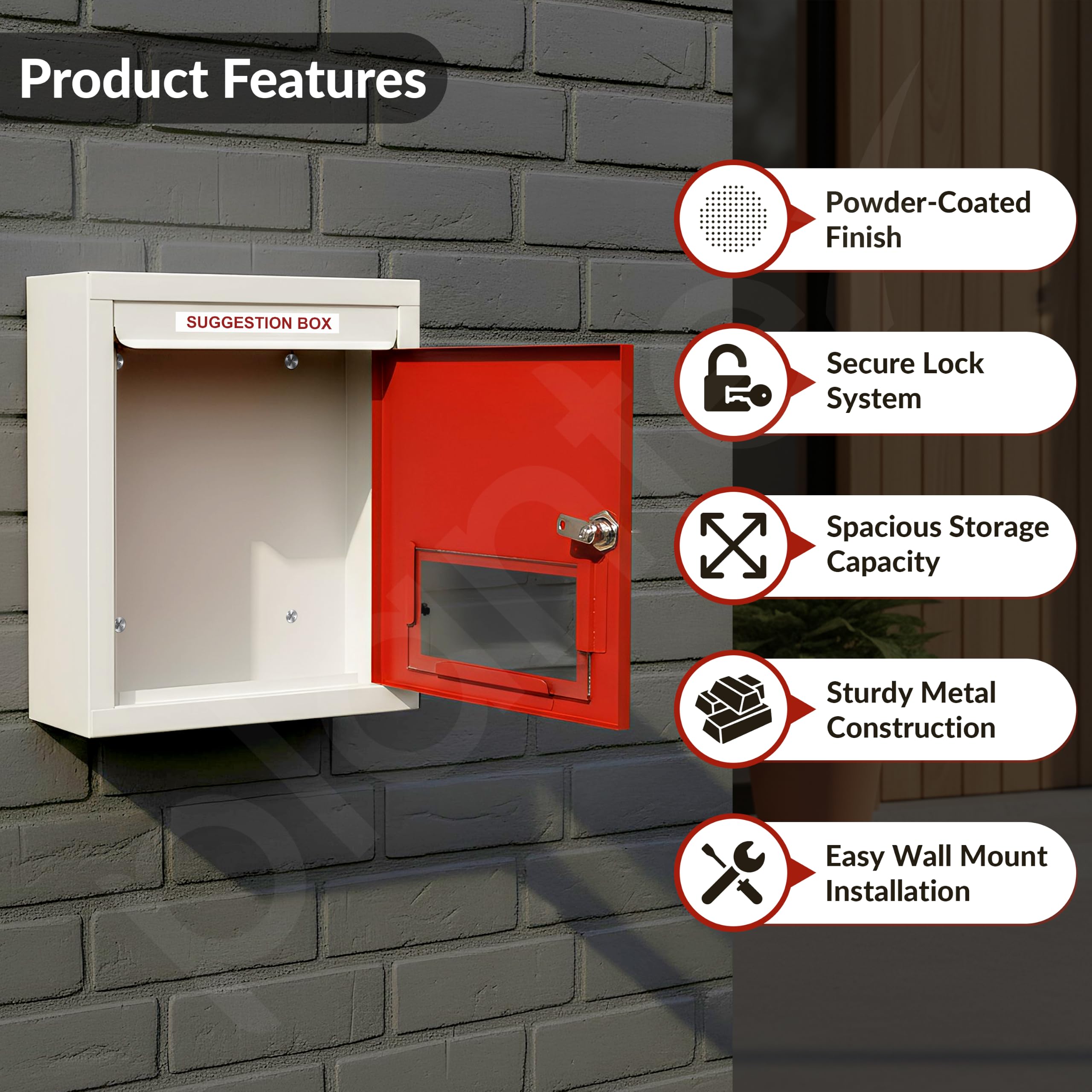5-Pack Letter & Suggestion Boxes with Lock - Red & Ivory -3