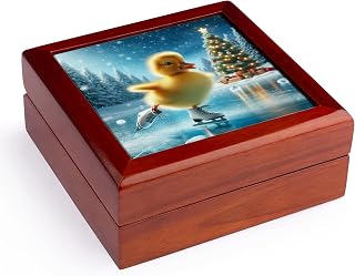 3dRose Christmas Ice Skating Jewelry Box 7 x 7 inch with 4 inch tile