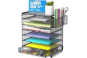 Samstar 8-Tier Mesh Desktop Organizer with Filing System and Pen Holders for Enhanced Workspace Management