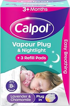 Calpol Vapour Plug Nightlight Lavender Chamomile 3+ Months Orange Light- Plug and 3 refills