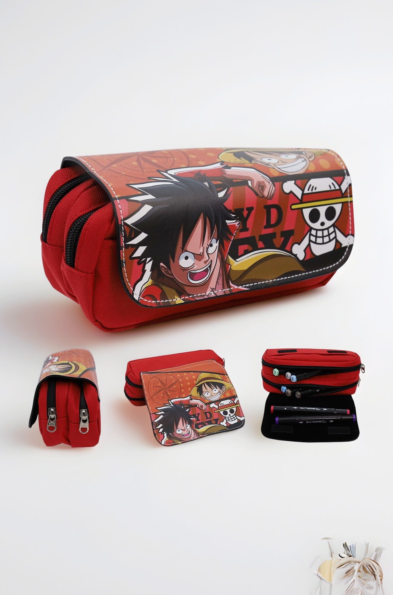 Fancyku Jujutsu Kaisen Polyester Pencil Case, Anime Pencil Pouch, Cartoon Prints Pen Pouch, Large Capacity Pu Pencil Bag Stationery Organizer, Students Gift Children's Day Gift School Gift (Black)