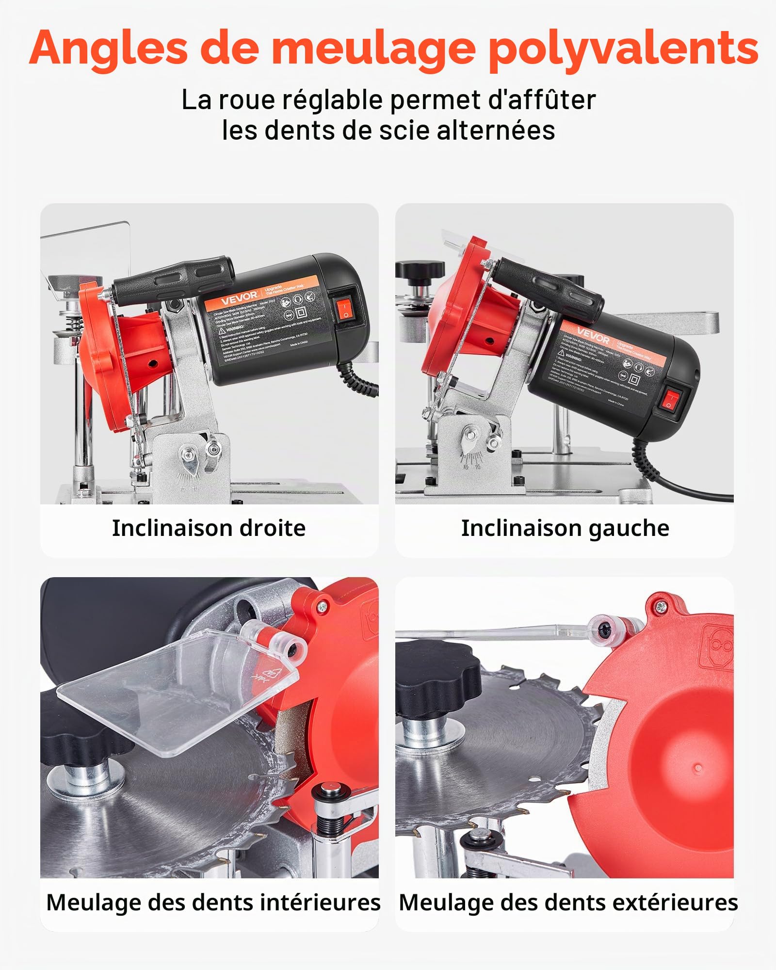 VEVOR Affûteuse de Lame de Scie Circulaire 140 W Machine à Affûter Lames de Scie Circulaire Électrique 90-400 mm pour Affûtage Angle Inclinable 5700 tr/min avec Meule Céramique et Diamantée 100 mm