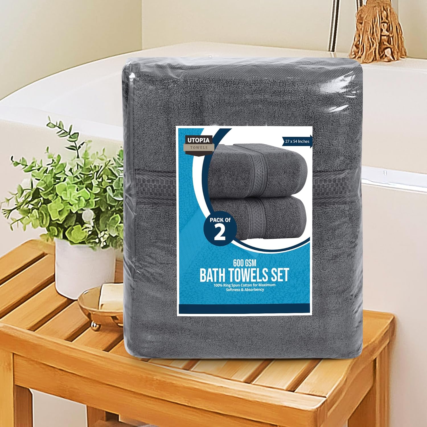 Utopia Towels 4 Pack Premium Bath Towels Set, 100% Ring Spun Cotton 600GSM, Lightweight and Highly Absorbent Quick Drying Towels, 27 by 54 Inches, Grey