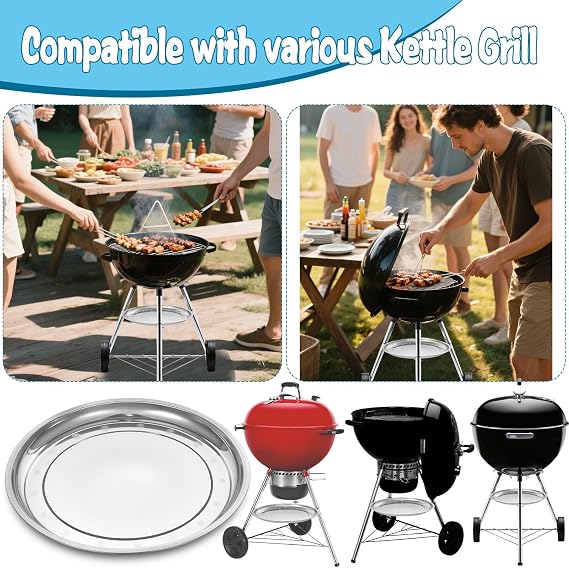 2 Pcs 13-1/2 Diameter Charcoal Grill Ash Catcher Pan Compatible with Weber 22 Kettle Grill, Ash Pan for Grill Replacement Parts