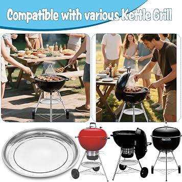 2 Pcs 13-1/2 Diameter Charcoal Grill Ash Catcher Pan Compatible with Weber 22 Kettle Grill, Ash Pan for Grill Replacement Parts