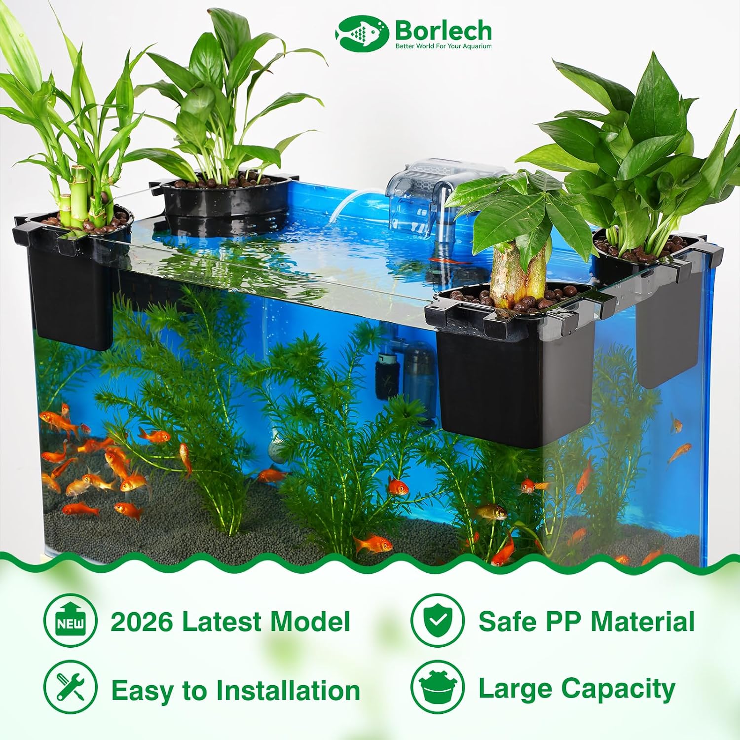 Borlech 2026 Latest Model Large Aquarium Corner Planter Hanging Plant Holder for Fish Tank Aquaponic Plant Cultivation and Aquascape Accessories Decorations (2 Pack) Black image 4