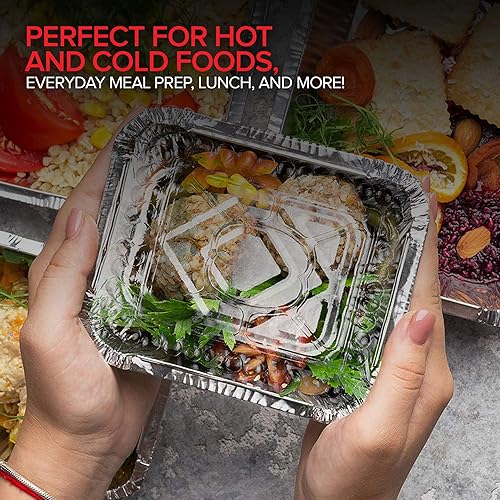 Miniatura 7 de Stock Your Home Sartenes pequeñas de aluminio de 1 libra con tapas paquete de 100 unidades sartenes de aluminio  tapas de plástico transparente